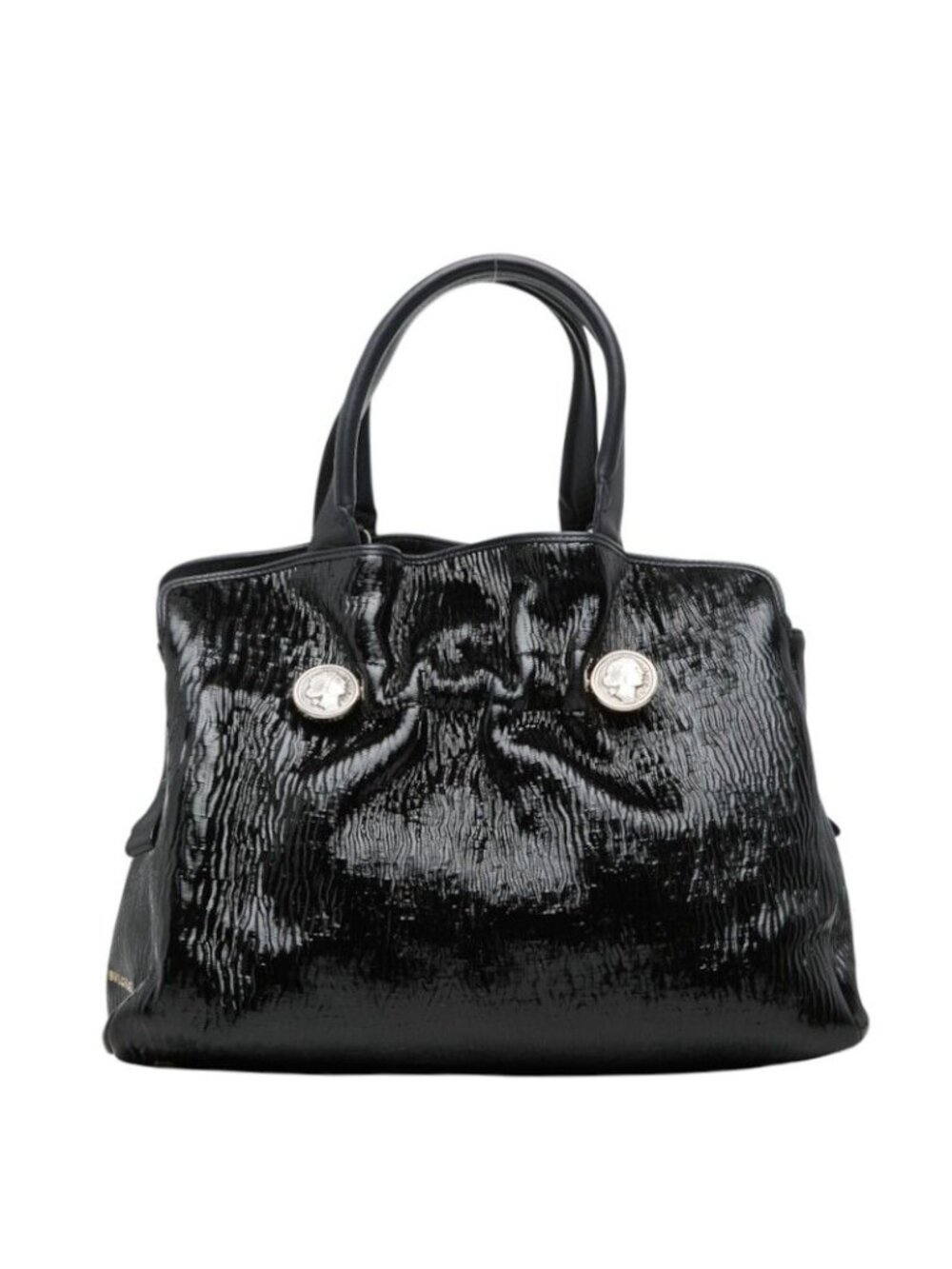 Bvlgari Monete Medallion Handbag Black Patent Leather